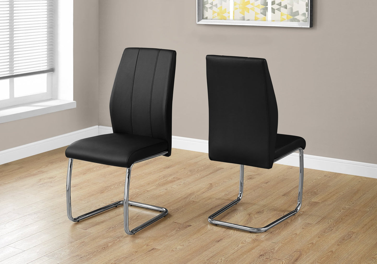 Monarch Specialties I 2 Piece Dining CHAIR-2PCS/ 39" Leather-Look/Chrome, 17.25"L x 20.25"D x 38.75"H, Black