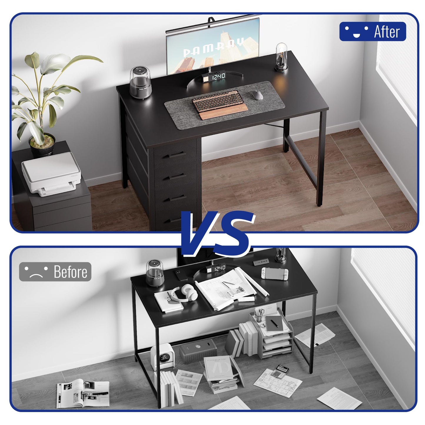 Pamray 32 Inch Computer Desk with 4 Drawers Small Office Desk for Home Bedroom Study Writing Simple Modern Computer Table Grey