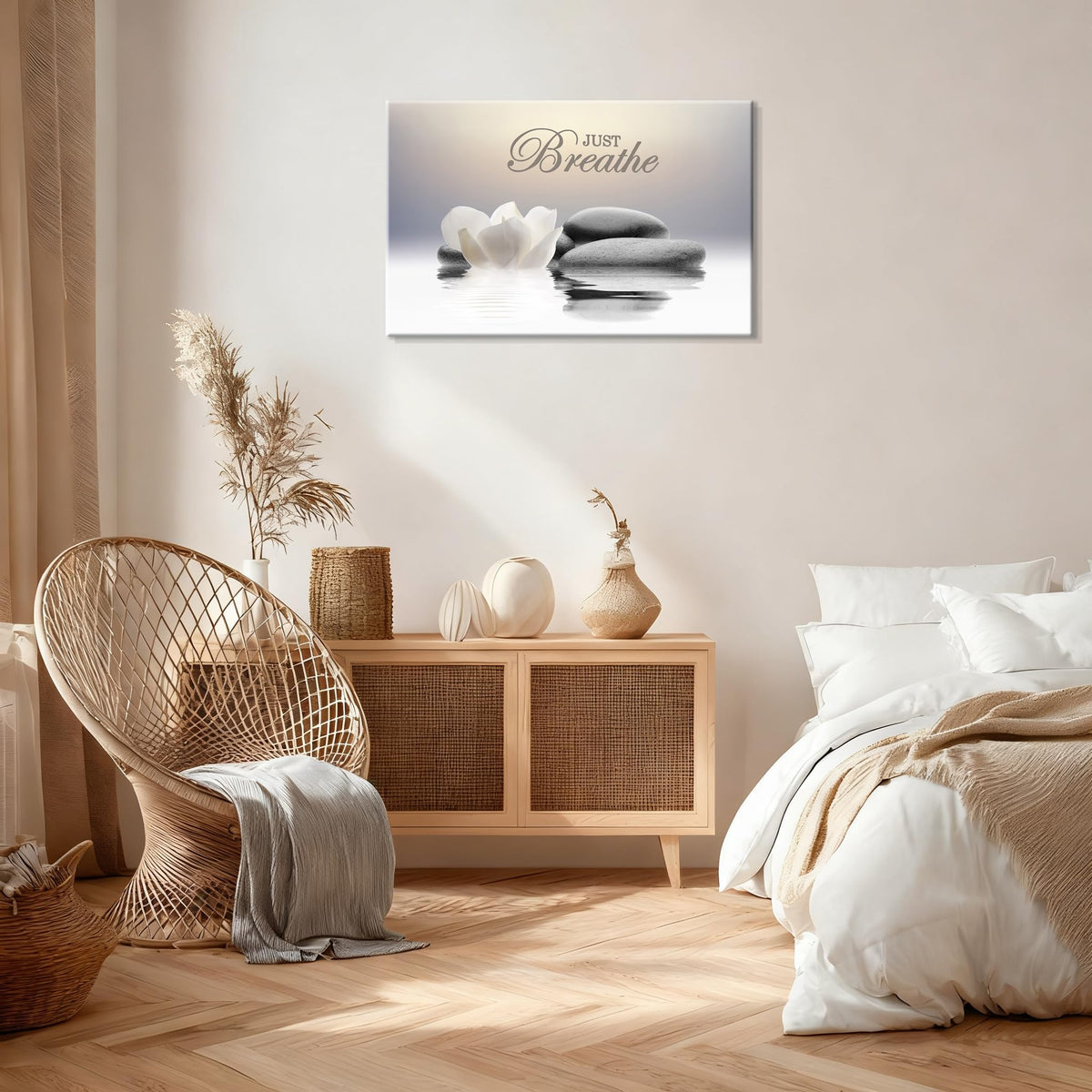 YTAPIFS Zen Stone Wall Art White Lotus Flower Prints Artwork Modern Zen Spa Poster Just Breathe Yoga Quotes Pictures Wall Decor for Yoga Room office Bathroom Meditation room 12 x 16 in