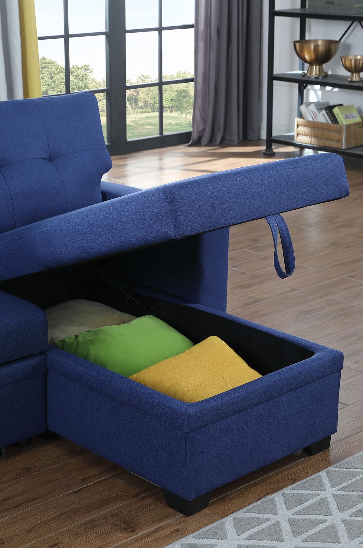 Acosure 82" Sectional Small Sofa with Pull Out Bed,L-Shape Upholstered Sleeper Couch W/Storage Chaise,Tufted Backrest Design,3 Seat Linen Convertible Sofas for Living Room Apartment Office,Blue