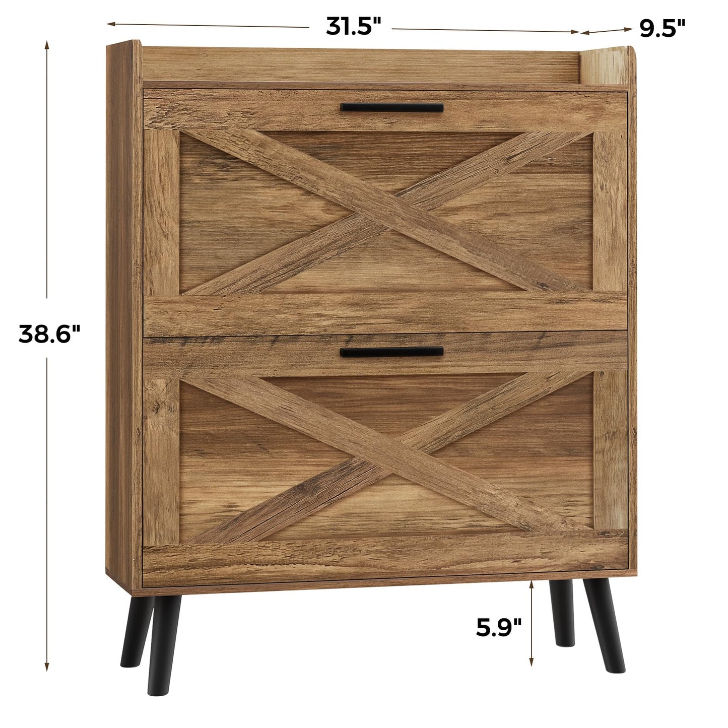 Homleke 32" W Farmhouse Shoe Storage Cabinet with 2 Flip Drawers and Barn Door Design, Adjustable Shelves, Hidden Slim Narrow Shoe Rack Cabinet for Entryway, Foyer, Hallway, Living Room, Rustic Walnut