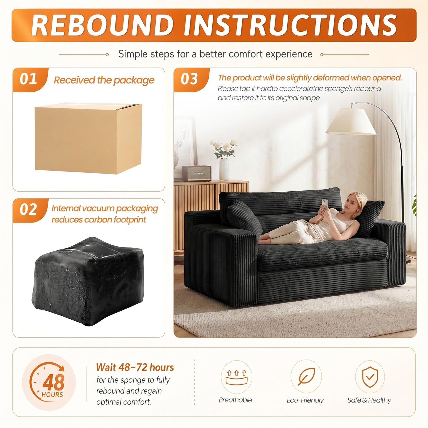 Erament Boneless Loveseat Sofa Couch, 2 in 1 Convertible Sofa Bed with Pillows, Fold Out Bean Bag Chair Boneless Floor Couch for Living Room Bedroom Office Lounge Apartment, No Assembly Needed, Black