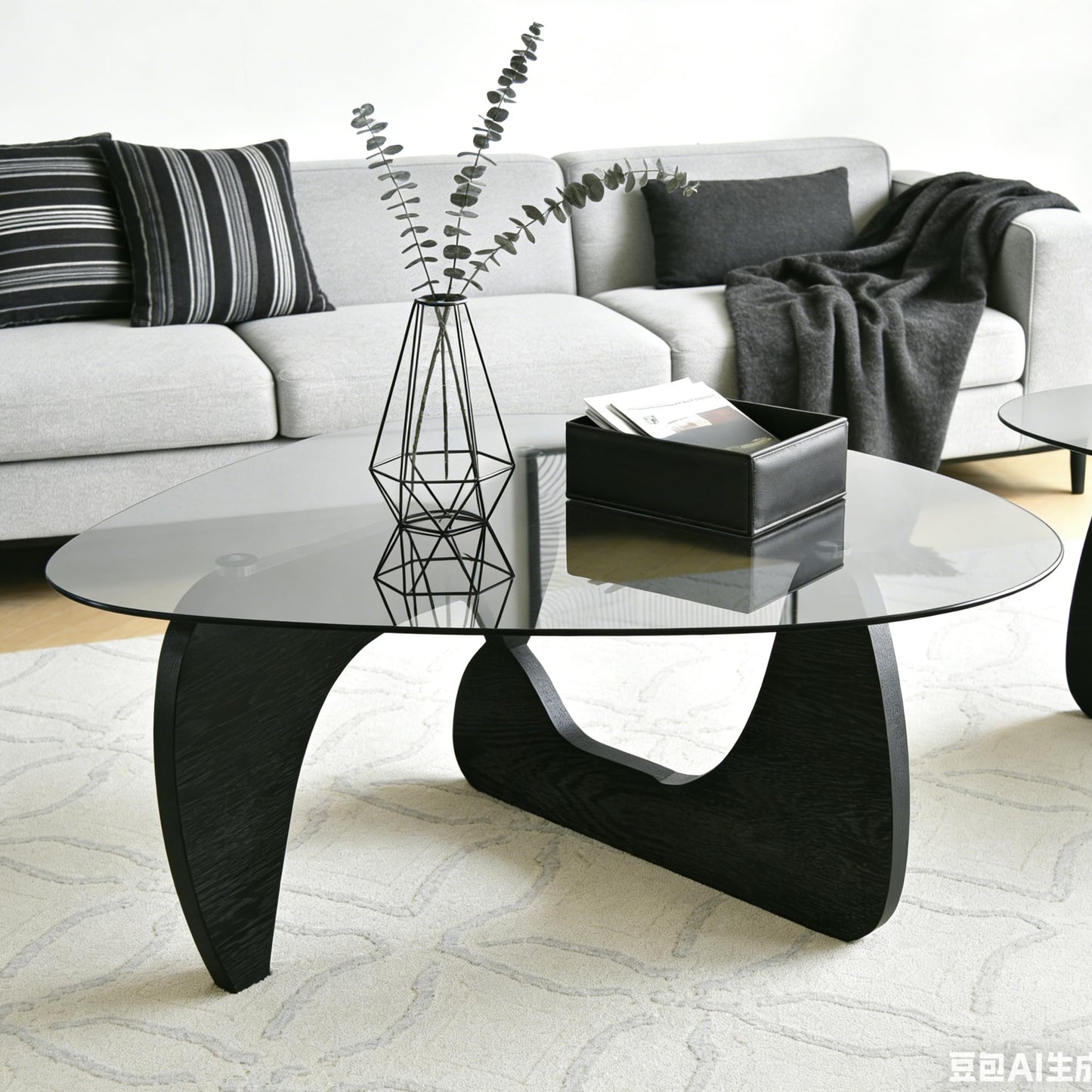 Glass Coffee Table, Coffee Table for Living Room Mid Century Modern Center Table with Tempered Glass-top with Sturdy Wooden Base, for Small Space, Apartment, Easy to Install