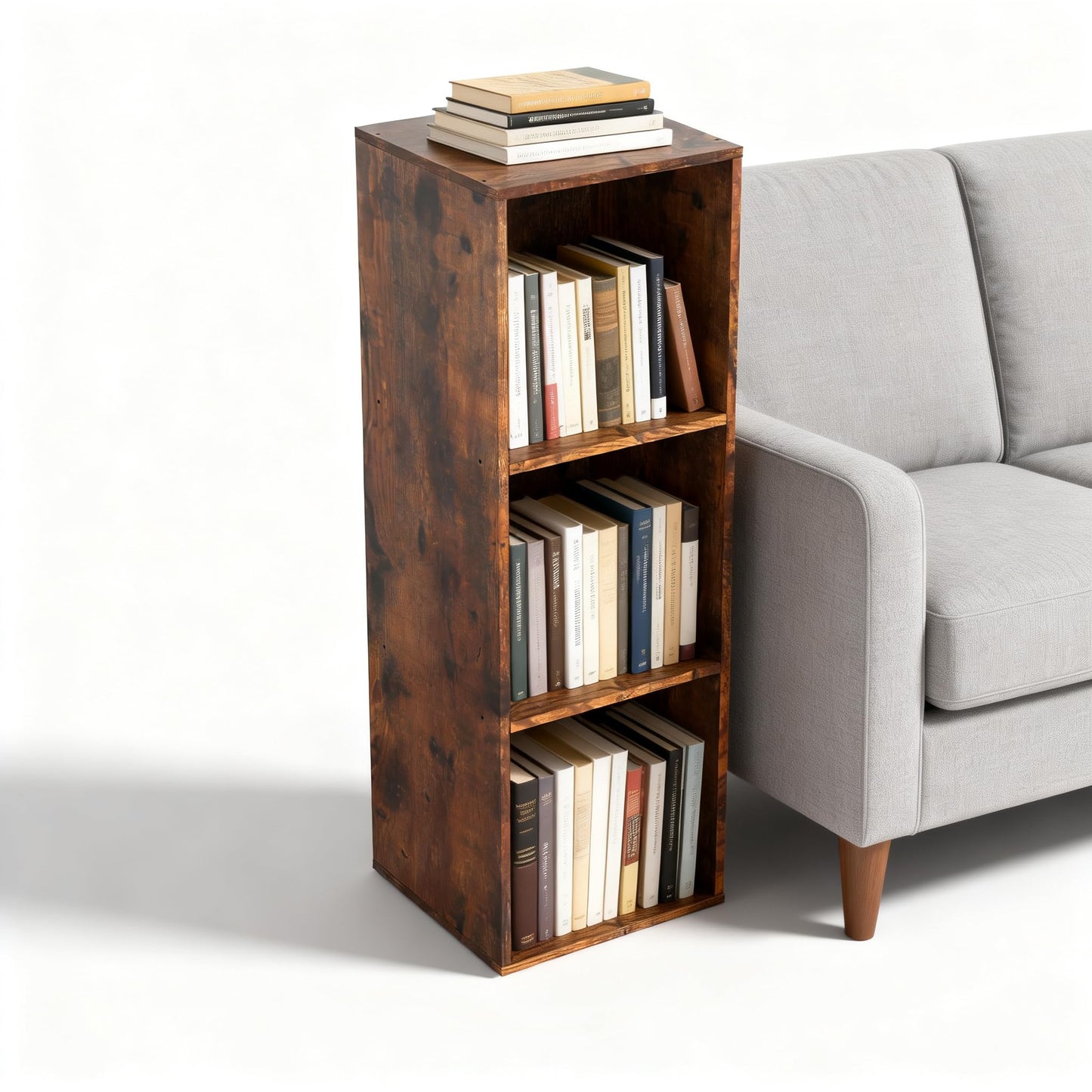 NewBeth Cube Storage Organizer, 3 Cube Retro Bookshelf, Freestanding 3 Tier Open Shelf, Rustic Brown Retro Shelves for Home Office, Bedroom, Living Room, Study