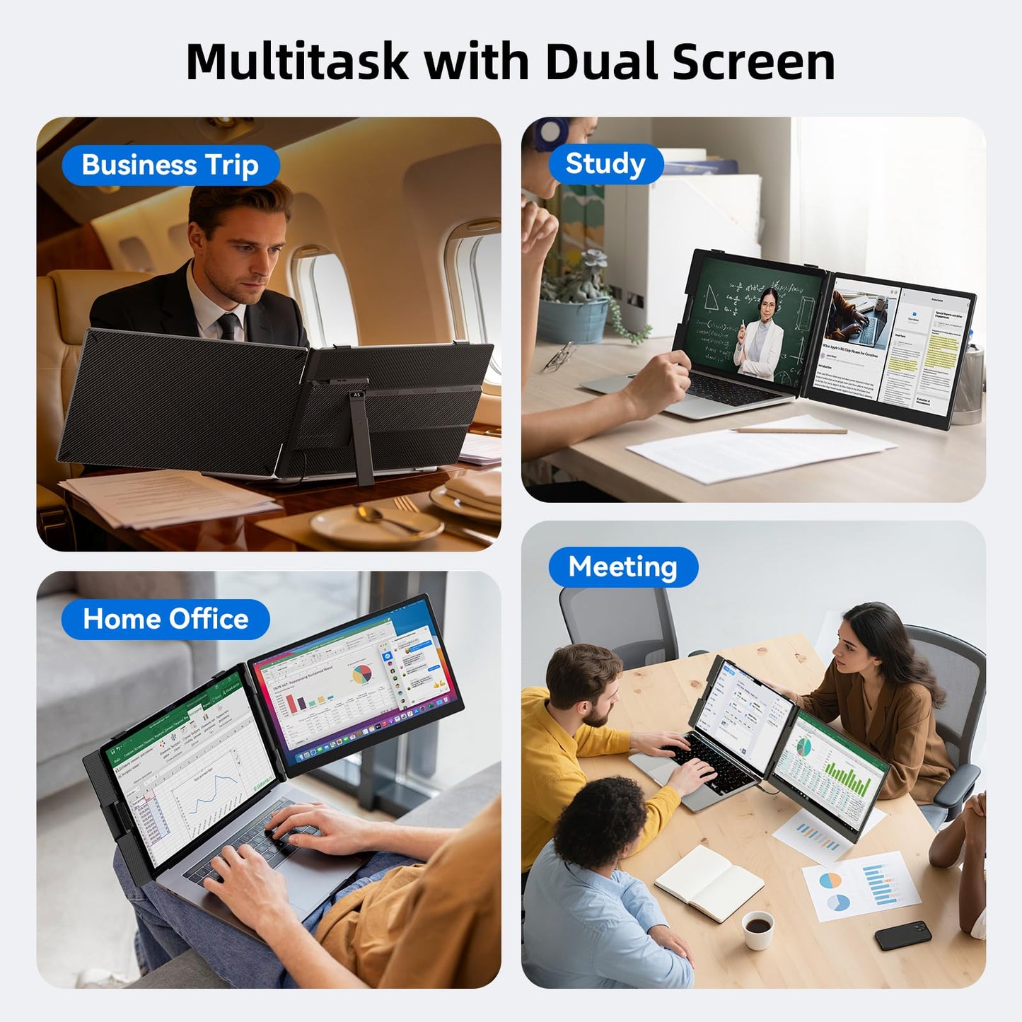DZVW Laptop Screen Extender 14", FHD 1080P Portable Monitor for Laptop, Light Monitor Extender Plug&Play, IPS Display Computer Monitor for Laptop 13-17” (Screen Length: 11.81"-16.14") for Travel Work