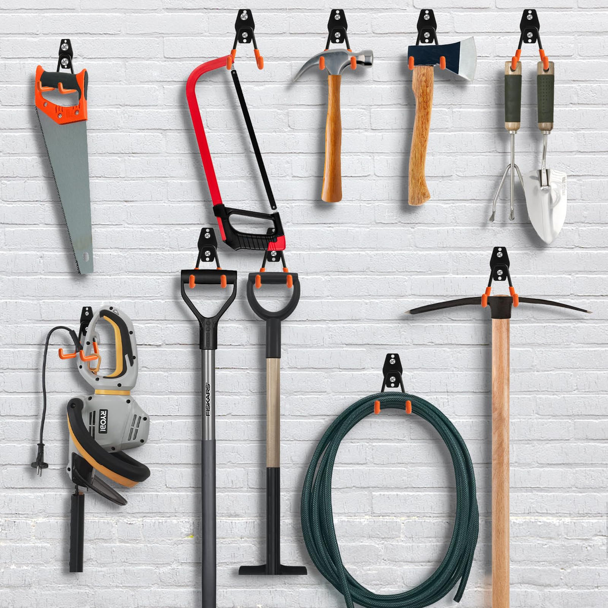 KURUI Heavy Duty Wall Hook for Hanging, 2 Pack Garage Tool Organizer Wall Mount, Metal Garage Storage Hooks for Ladder,Extension,Garden Tool, Small Utility Hook, Hose Holder for Outdoor and Indoors