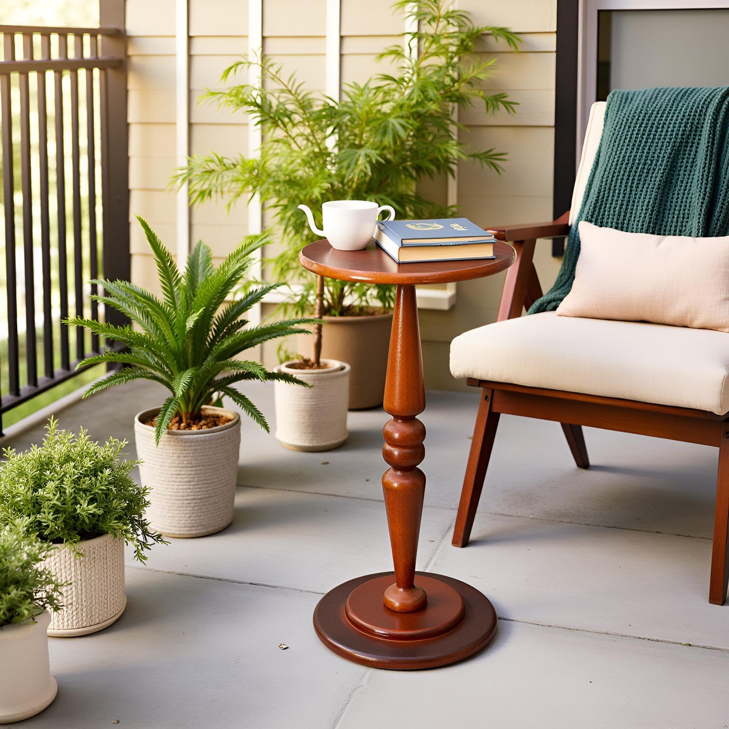 SwallowLiving Round Pedestal Side Table – Solid Pine Wood Drink Table for Small Spaces, 25" Tall Narrow End Table for Living Room & Bedroom, Vintage Brown Accent Furniture (12" Diameter)
