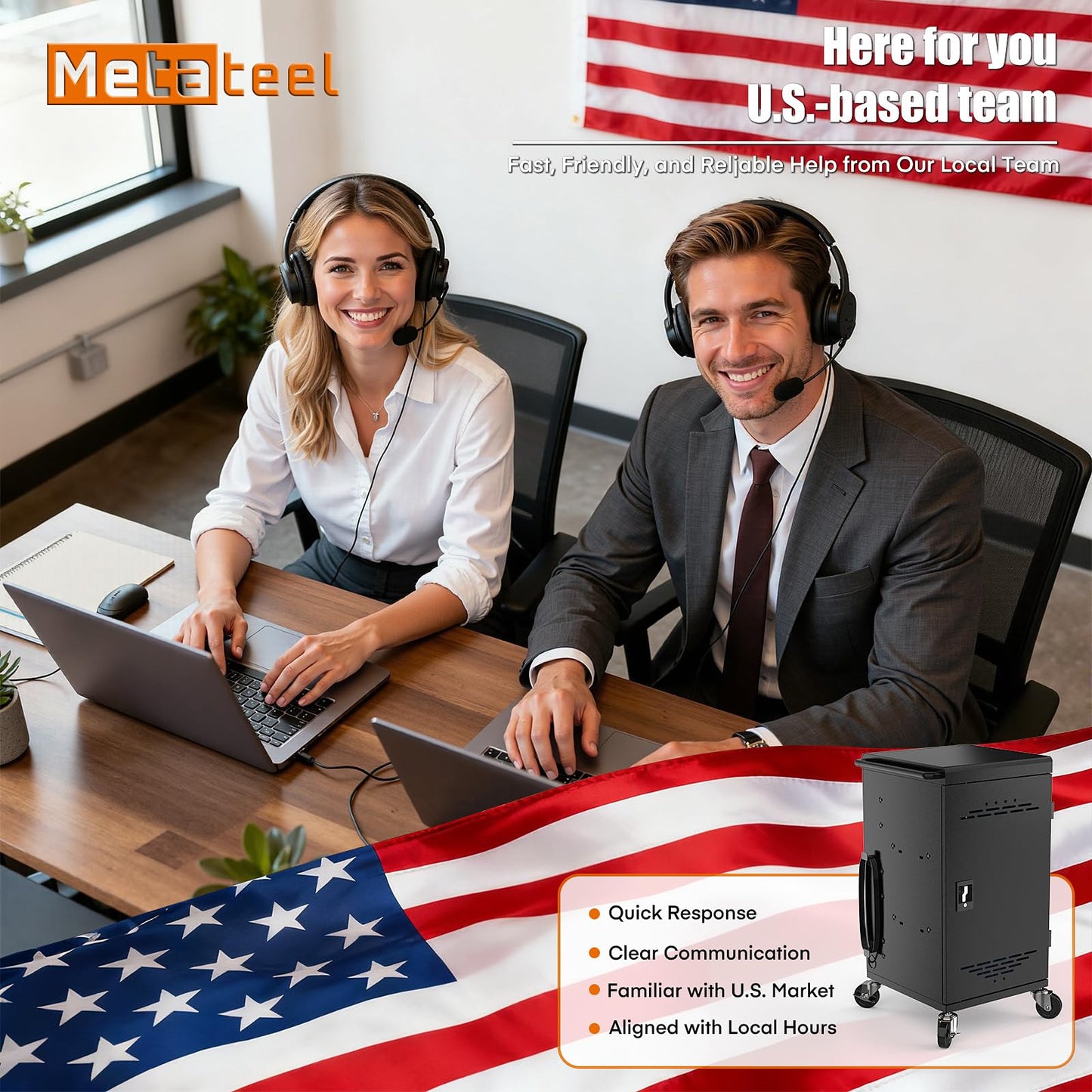 Metateel 30 Device Charging Cart for Chromebooks, iPads & Laptops Up to 14" - Lockable Charging Station with Cable Management, 30-Outlet Power Strip, Circuit Breaker & Casters for Classrooms