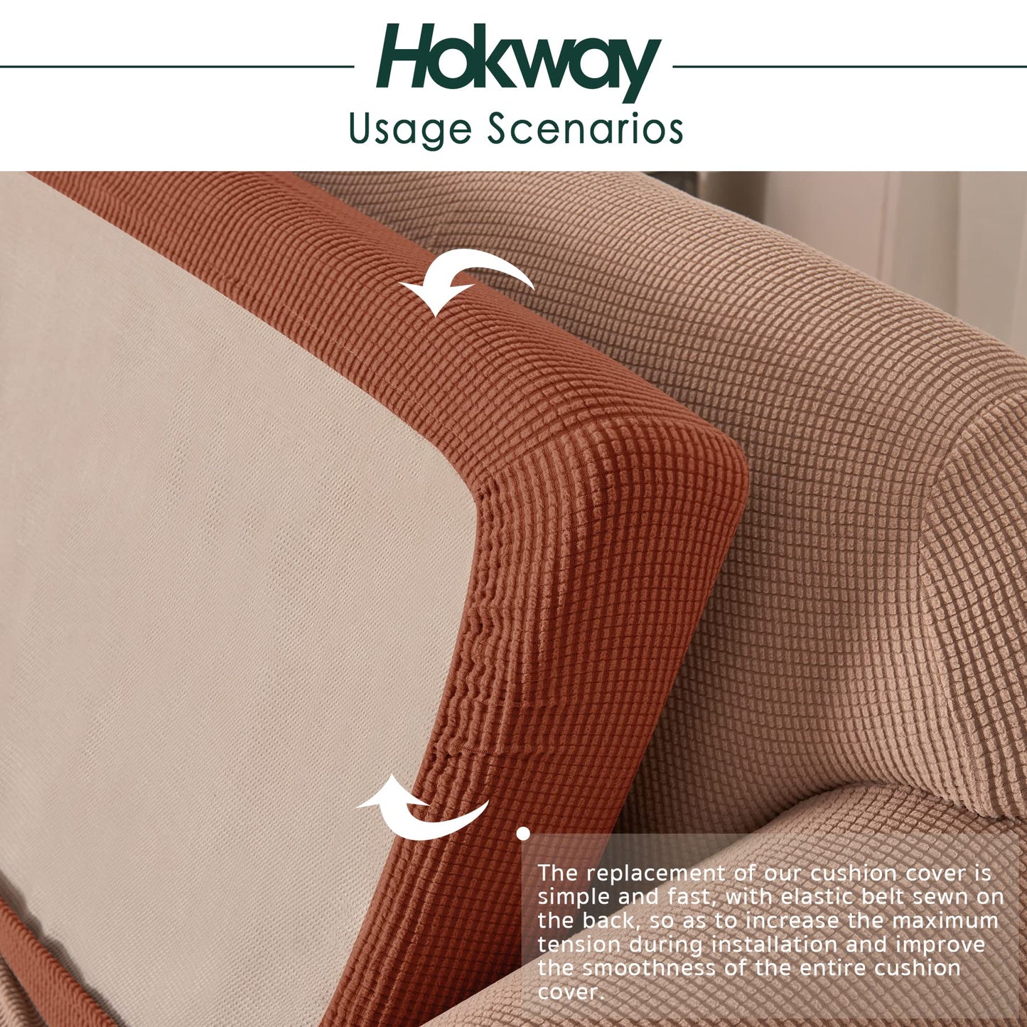 Hokway Couch Cushion Covers Stretch Cushion Covers Sofa Seat Cushion Slipcover Cushion Protector(Brick, Medium)