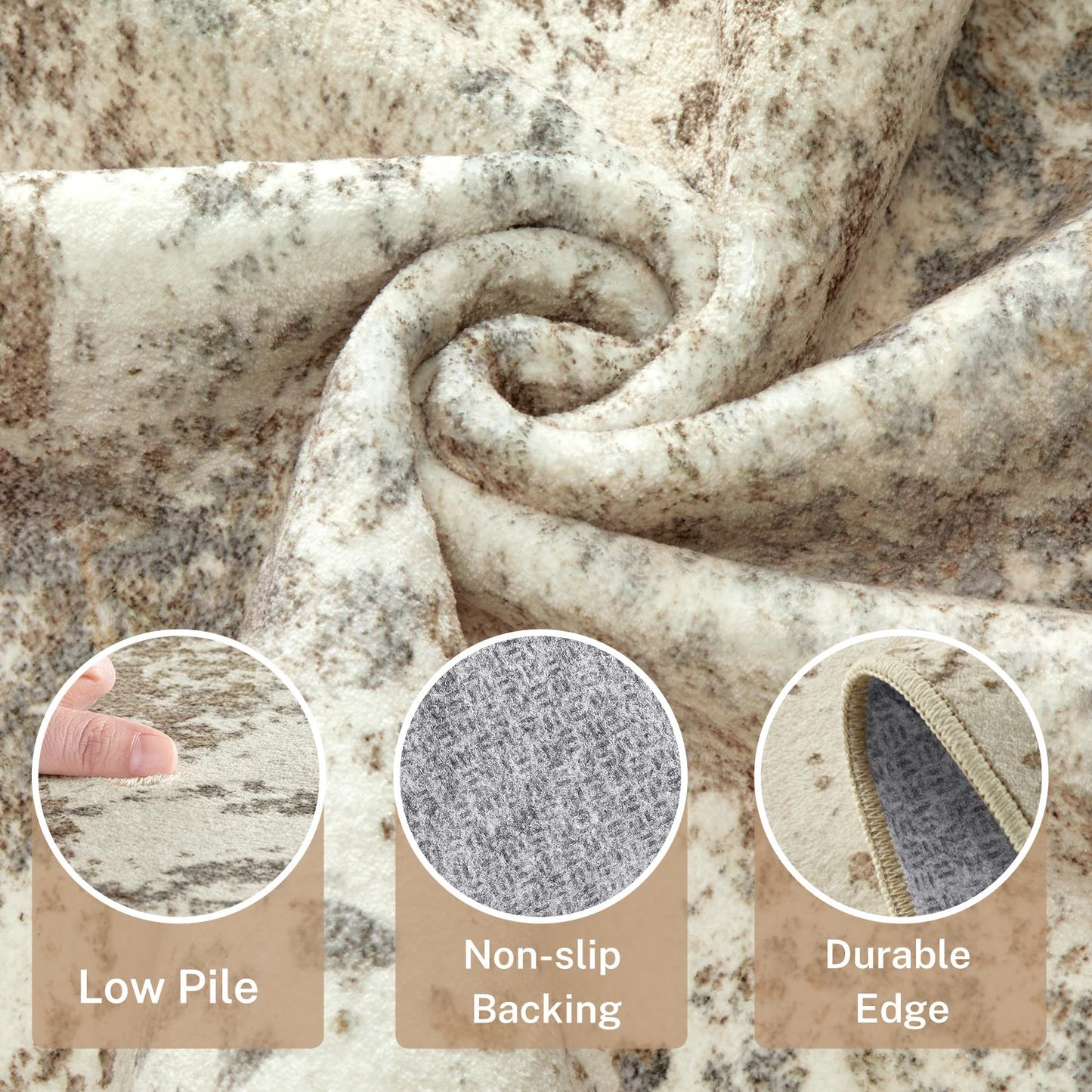 Micgeek Area Rug Living Room - 9X12 Abstract Washable Large Soft Foldable Non Slip Rug Neutral Modern Low Pile Carpet for Bedroom Nursery Dining Room Farmhouse Home Office Indoor - Khaki