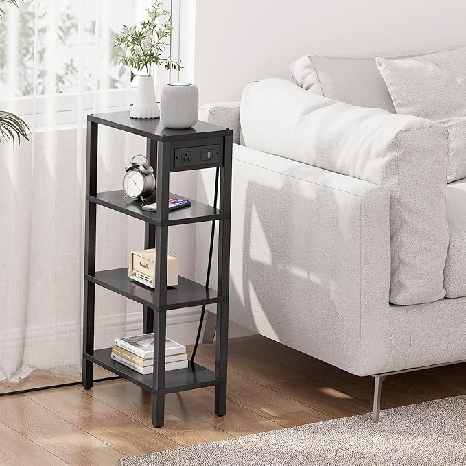 TUTOTAK Narrow Side Table with Charging Station, Small End Table with USB Ports