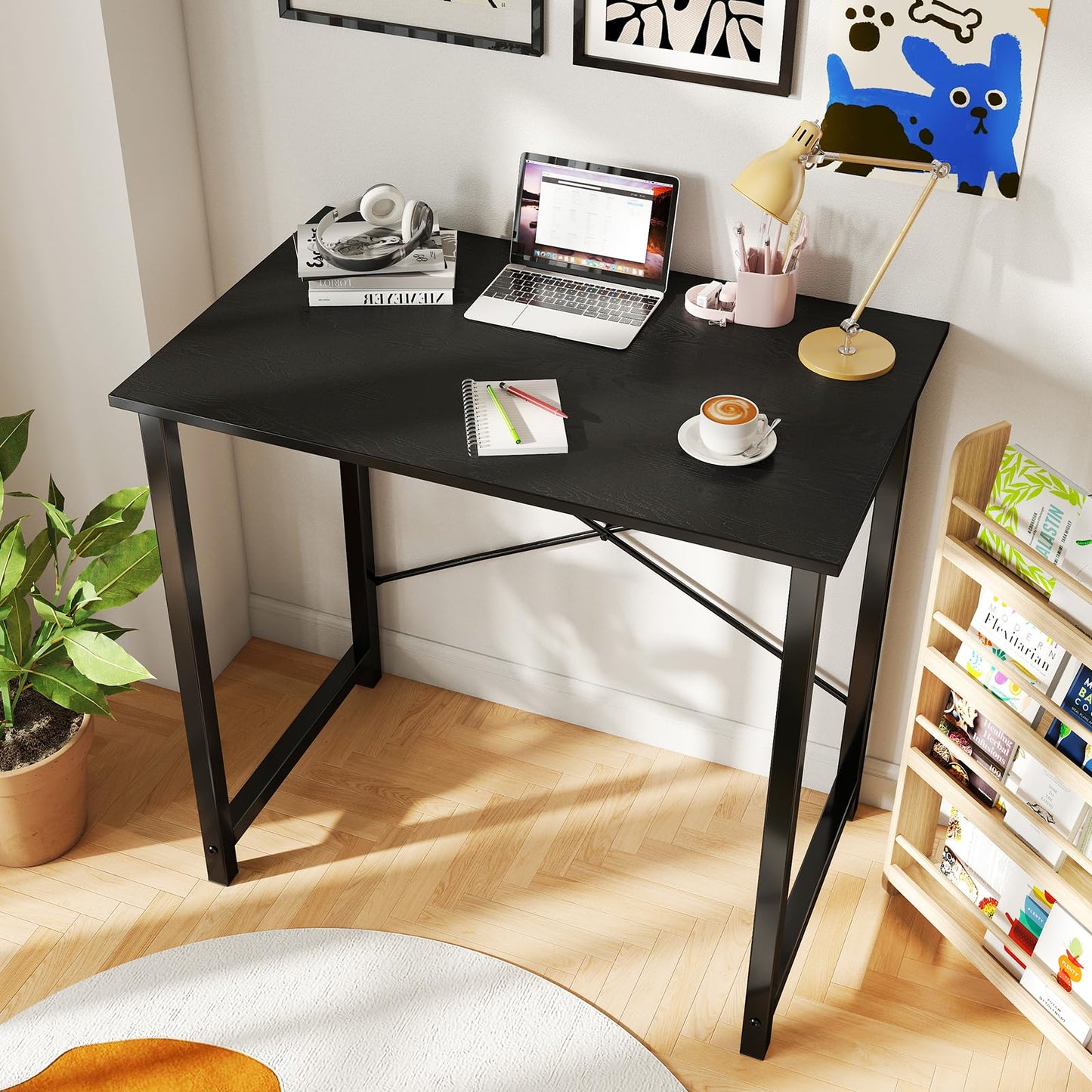 DUMOS 31 Inch Small Computer Desk for Home Office, Gaming Writing Desks for Bedroom Modern Study Work Table Simple Style Workstation with Reinforcement Structure, Black