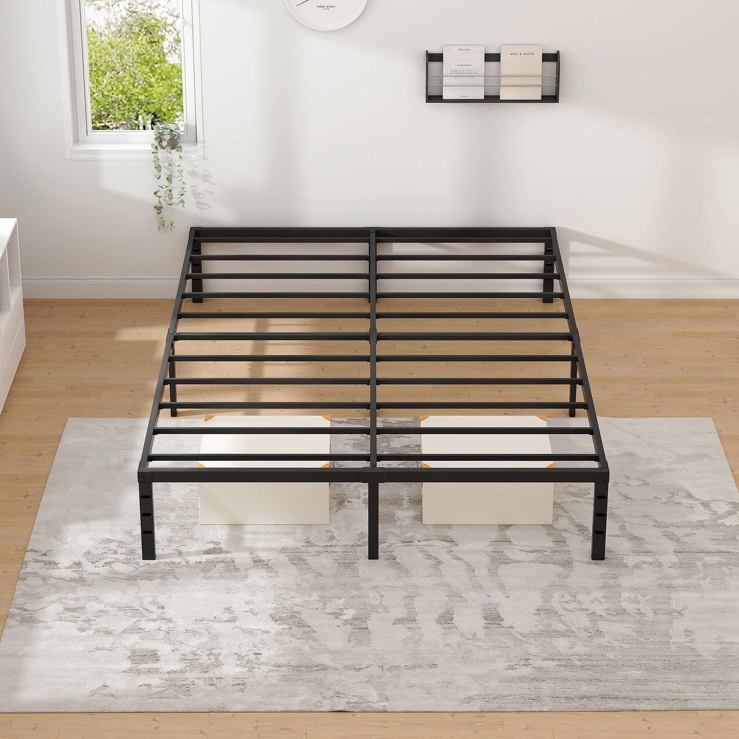 NEW JETO Metal Bed Frame,Full Size Bed Frame with Storage Space,Heavy Duty Sturdy Mattress Foundation,Easy Assembly,No Box Spring Needed, Black,12 Inch,Full
