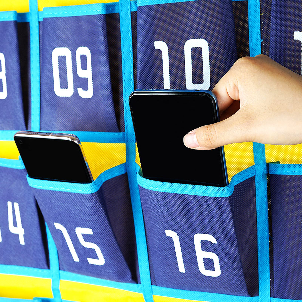 Loghot Classroom Accessories Closet Pocket Chart for Cell Phones Holder Wall Door Hanging Organizer (36 Pockets Blue)