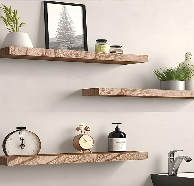 YYWUOJJ Wood Floating Shelves for Wall Decor, Rustic Wall Shelves for Bedroom