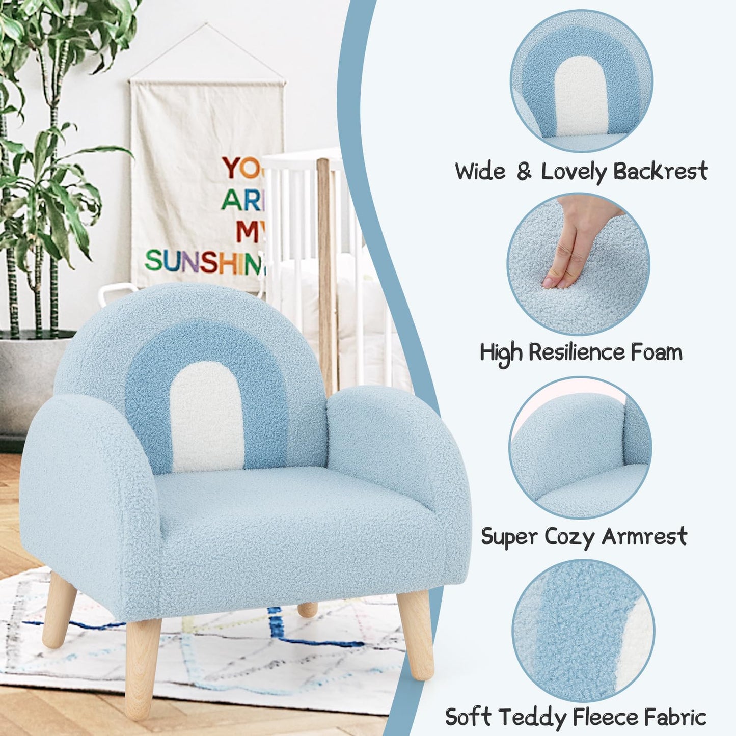 INFANS Kids Sofa, Toddler Armchair with Solid Wooden Frame Anti-Tipping Design Plush Fabric, Upholstered Children Chair for Kindergarten Playroom Preschool, Gift for Boys Girls, Toddler Couch