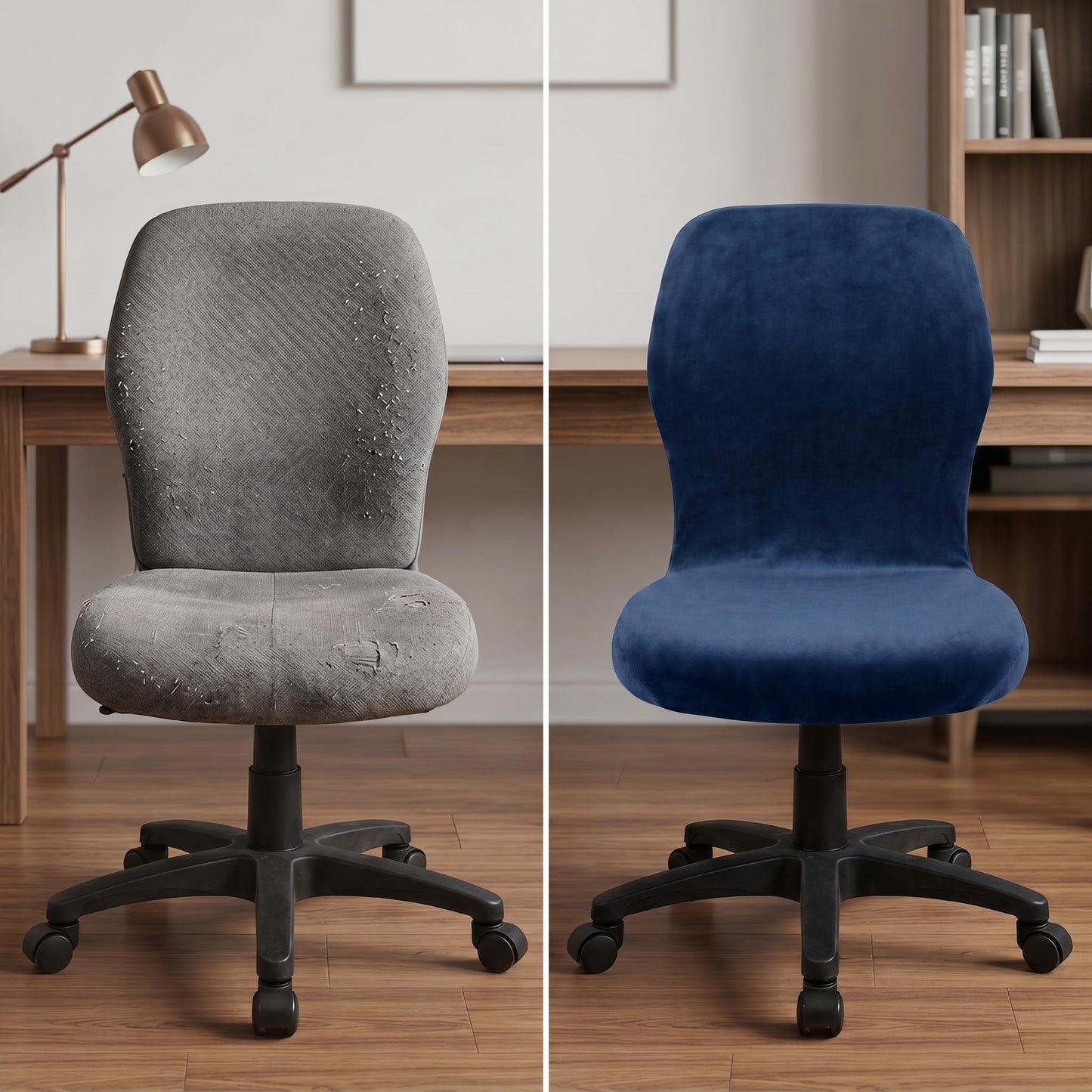 Deisy Dee Velvet Stretch Armless Office Chair Covers - Colorful Stretch Slipcover for Desk Chairs (Navy)