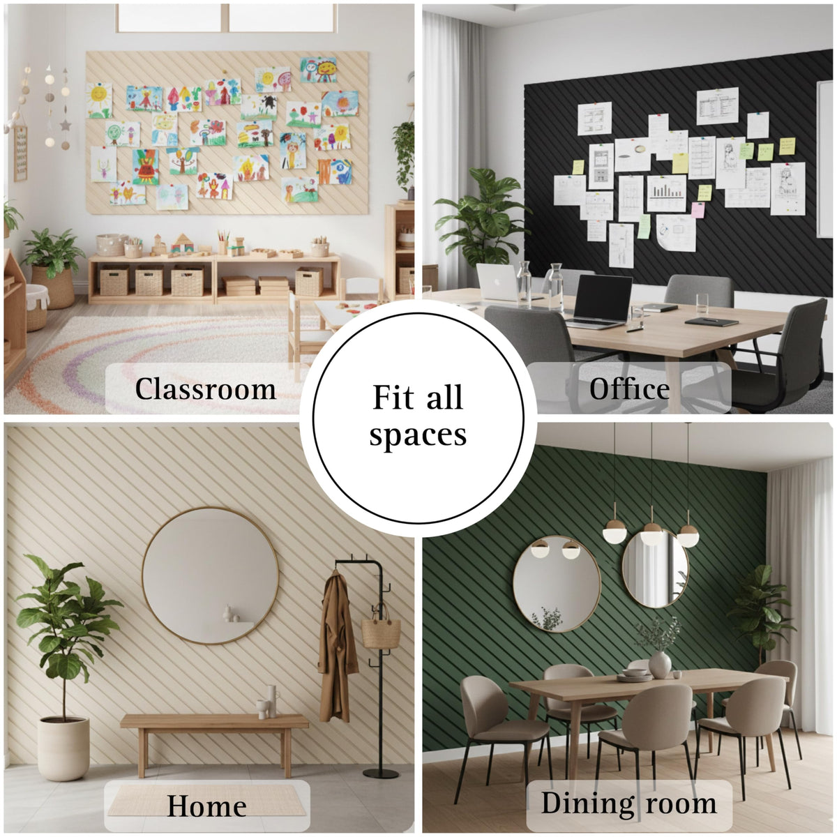 Felt Bulletin Board for Wall – Diagonal Slat Pinboard Tiles, Cork Board Alternative, 36x48in, Push Pins & Adhesive Tabs, Home Office & Classroom, 12-Pack (Warm Ivory)