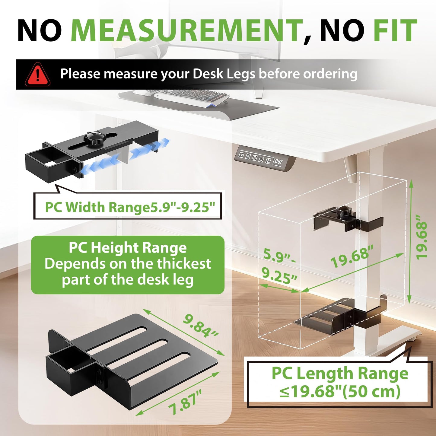 Under Desk PC Mount - No Drilling 44 Lb PC Holder Under Desk, PC Mount for Standing Desk Fits Only 2 9/16''×1 3/4'' Desk Legs, Black