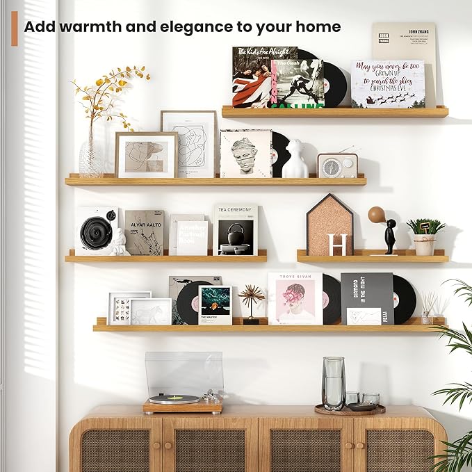 Fun Memories Picture Ledge Shelves Set of 2, 55 Inch Rustic Wall Mounted
