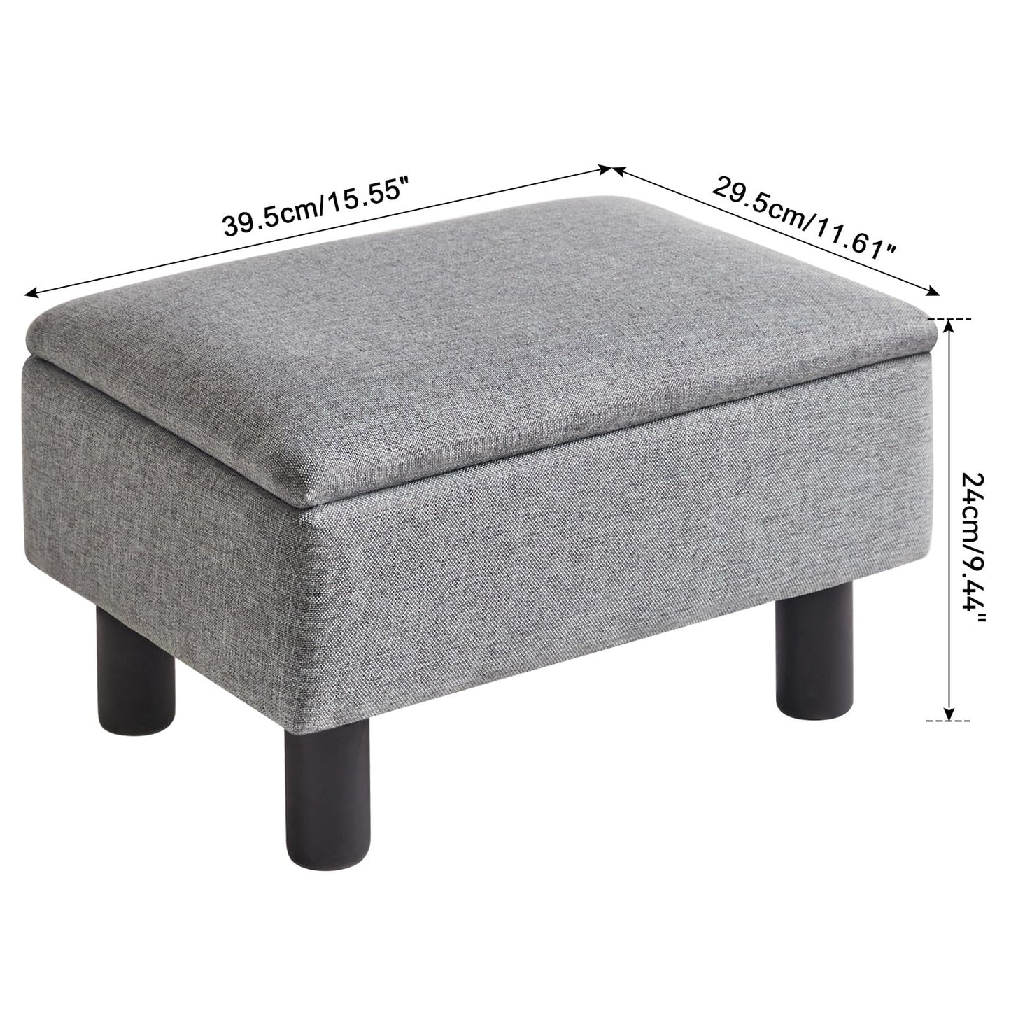 IBUYKE Storage Ottoman Footrest Stool with Linen Fabric, Rectangular, Flip Top Lid, Non-Slip Feet, Compact Design, Stylish and Functional, Gray Blue RF-BD224