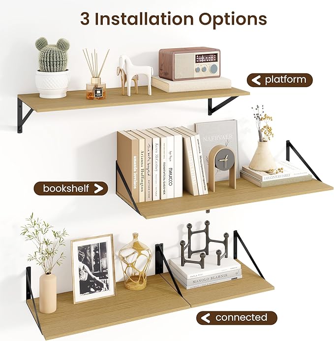 Fun Memories Floating Shelves for Wall, 12 Inch Deep Floating Shelves Set of 2