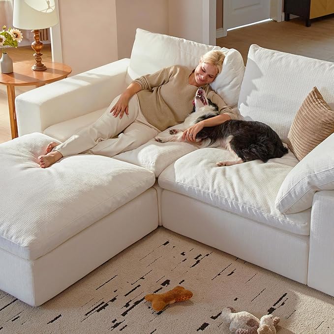 Cloud Couch Sectional 146.5'' Oversized Modular Deep Seat Sofa Bed Comfy White