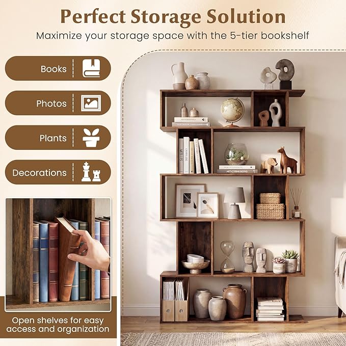 Giantex 5-Tier Bookshelf, 10-Cube Geometric Book Case