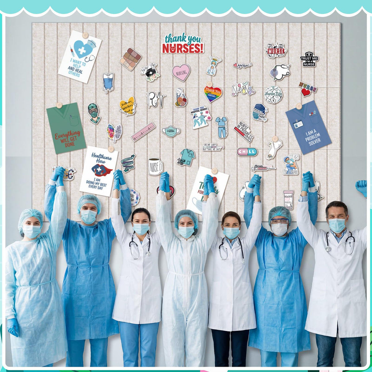 Nuanchu Nurse Week Decorations Kit for Hospital & Graduation 612 PCS Appreciation Felt Bulletin Board, Nurse Thank You Cards, Stickers & Pushpins Party & Appreciation Wall Display, 47.2" x 35.4"