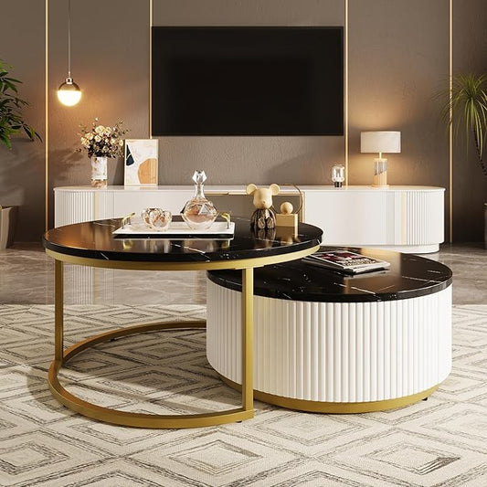 Modern Round Nesting Coffee Table Fluted