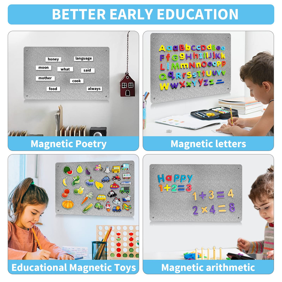 17.7" x 11.8" 2 Pack Metal Magnetic Board - Magnet Bulletin Board to Display Magnetic Letters Numbers Animal, Poetry, Spice Jars, Notes, Photos, Suitable for Wall, Refrigerator, Cubicle, Cabinet
