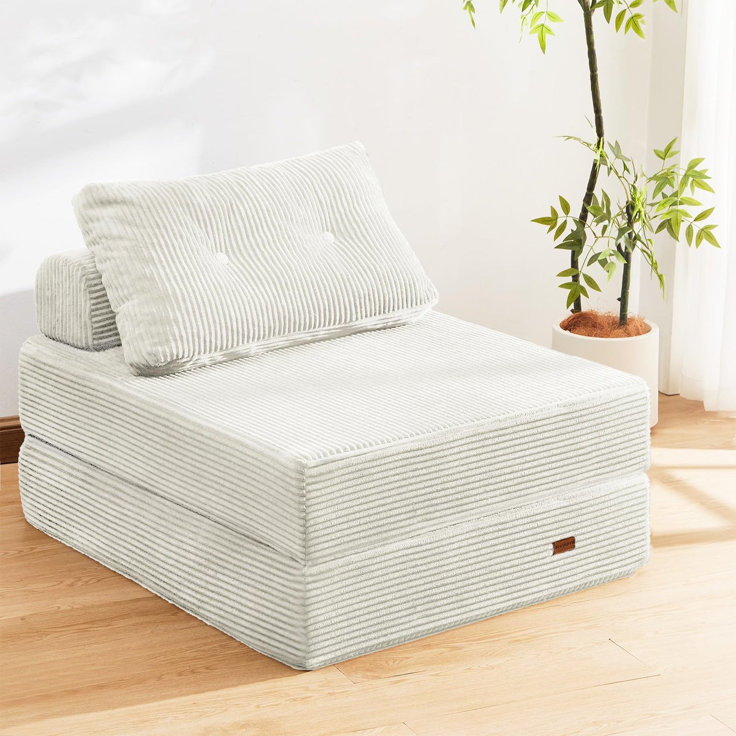 PIASHJOY Folding Sofa Bed Chair, Sleeper Chair for Adults with High-Density Foam and Pillow,Portable 3 in 1Folding Chair Bed for Living Room、Apartment 、Hotel,Single, Creamy Apricot