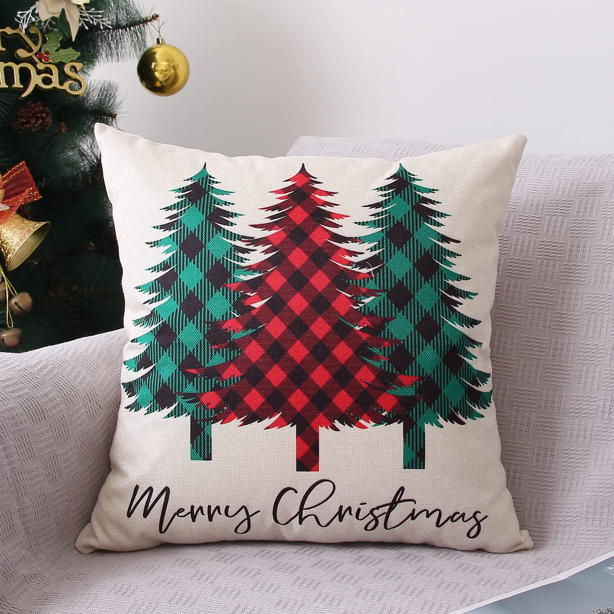 Coeufuedy Christmas Pillow Covers 18x18 Set of 4 Farmhouse Pillow Covers Holiday Rustic Linen Pillow Case Christmas Decor Pillowcase for Sofa Couch Bed and Car