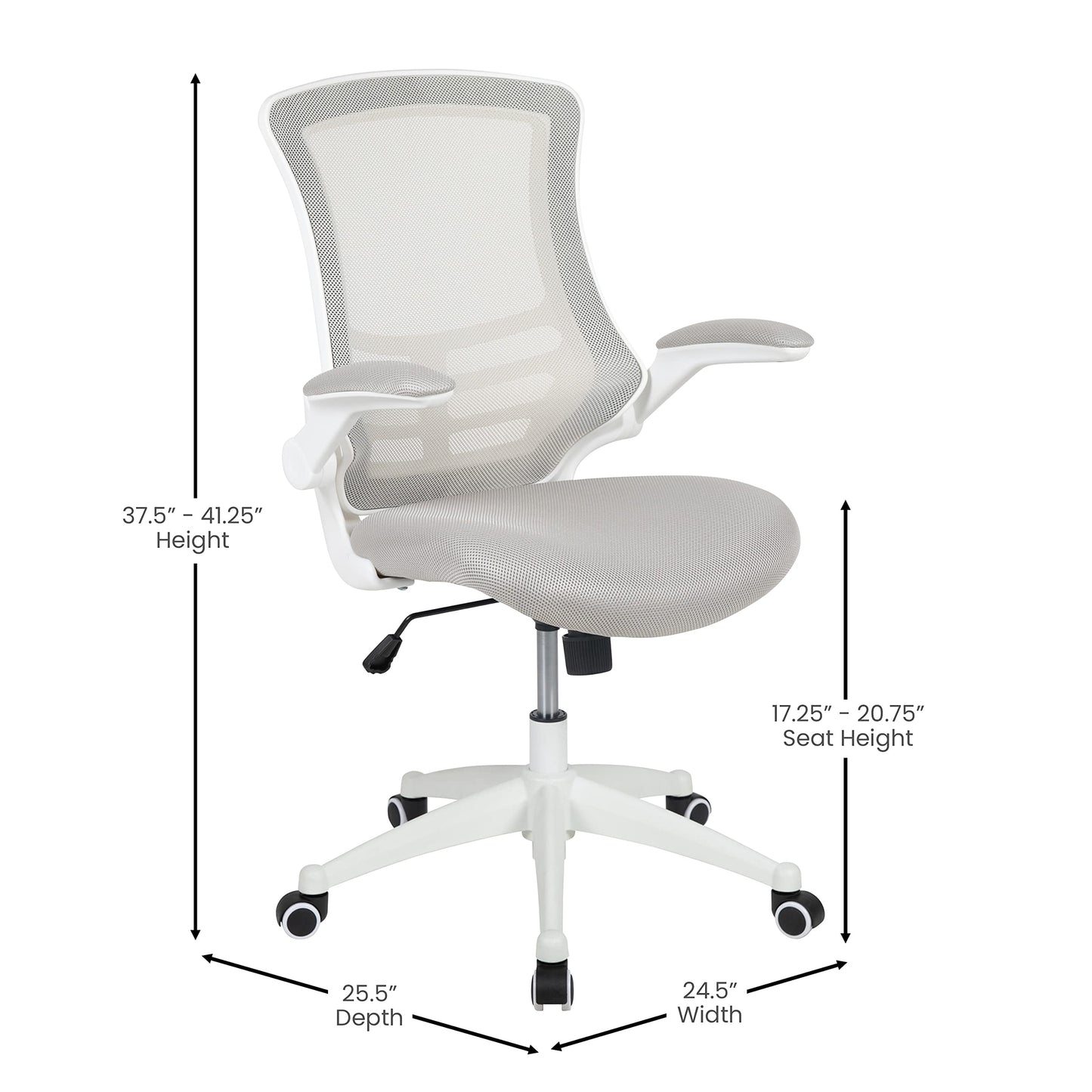 Flash Furniture Kelista Mid-Back Swivel Office Chair with Adjustable Lumbar Support and Seat Height, Ergonomic Mesh Desk Chair with Flip-Up Armrests, Gray/White