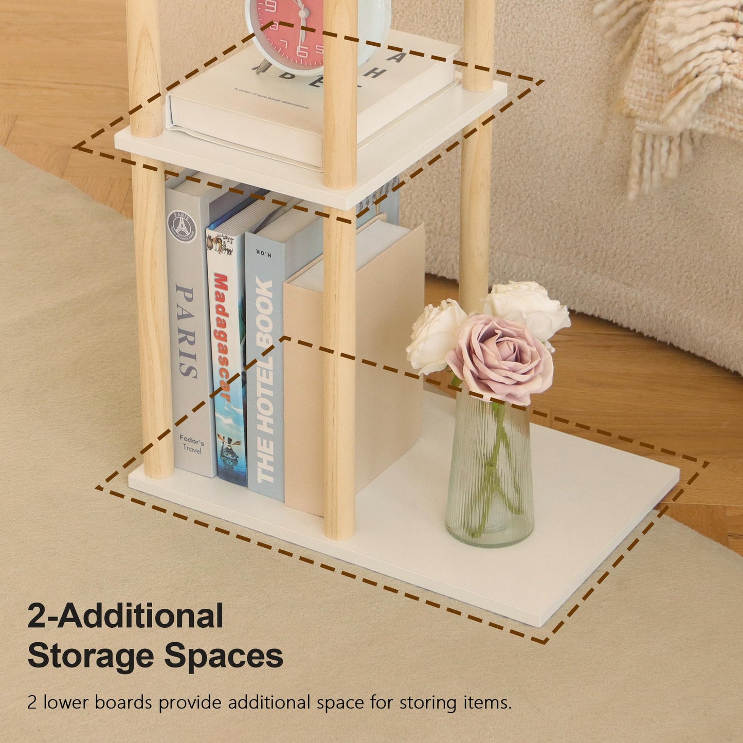 AWASEN C Shaped End Table, Small Side Table for Couch, 3-Tier Wood Sofa Table Coffee Table for Living Room, Small Space, Bedroom, Home Office, Easy Assembly, Natural and White