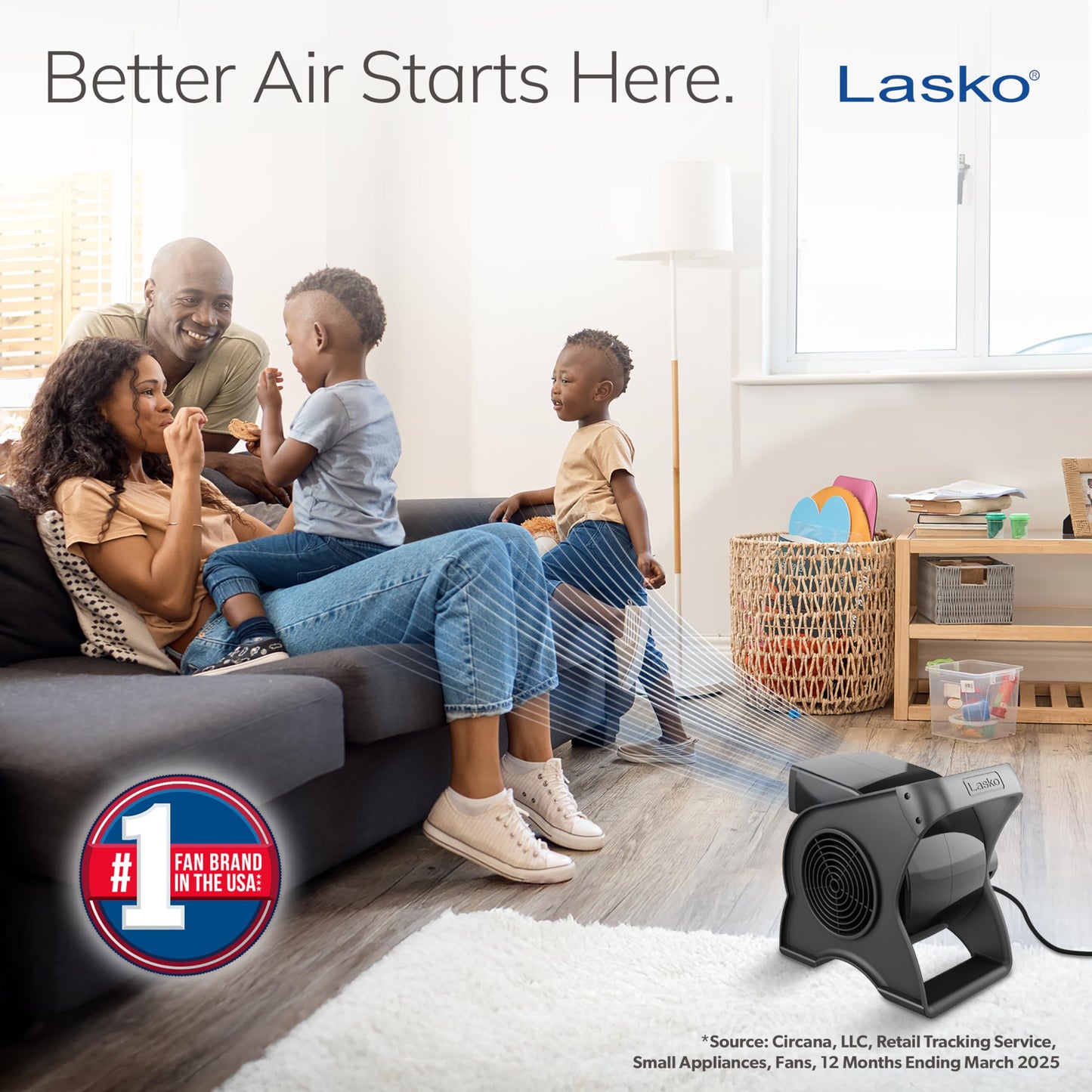 Lasko High Velocity Portable Utility Fan - Adjustable Air Mover Blower Fan for Bedroom, Office Desk, Garage, and Home - With 2 Outlets 120V - 3 Speeds - U12104 - 12" Tall - Black