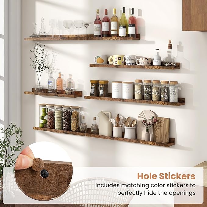 Fun Memories Picture Ledge Shelves Set of 2, 48 Inch Rustic Wall Mounted