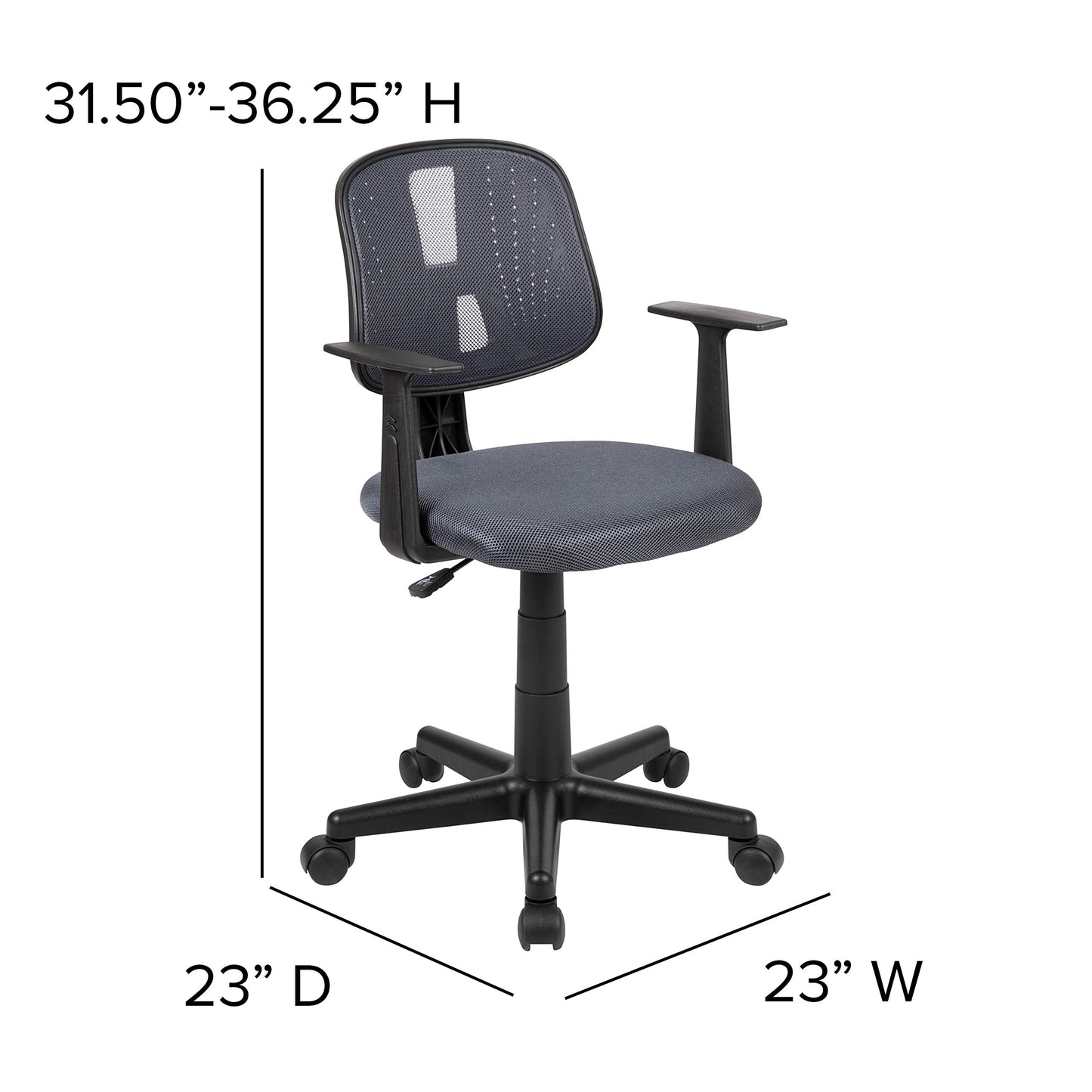 Flash Furniture Flash Fundamentals Mid-Back Gray Mesh Swivel Task Office Chair with Pivot Back and Arms
