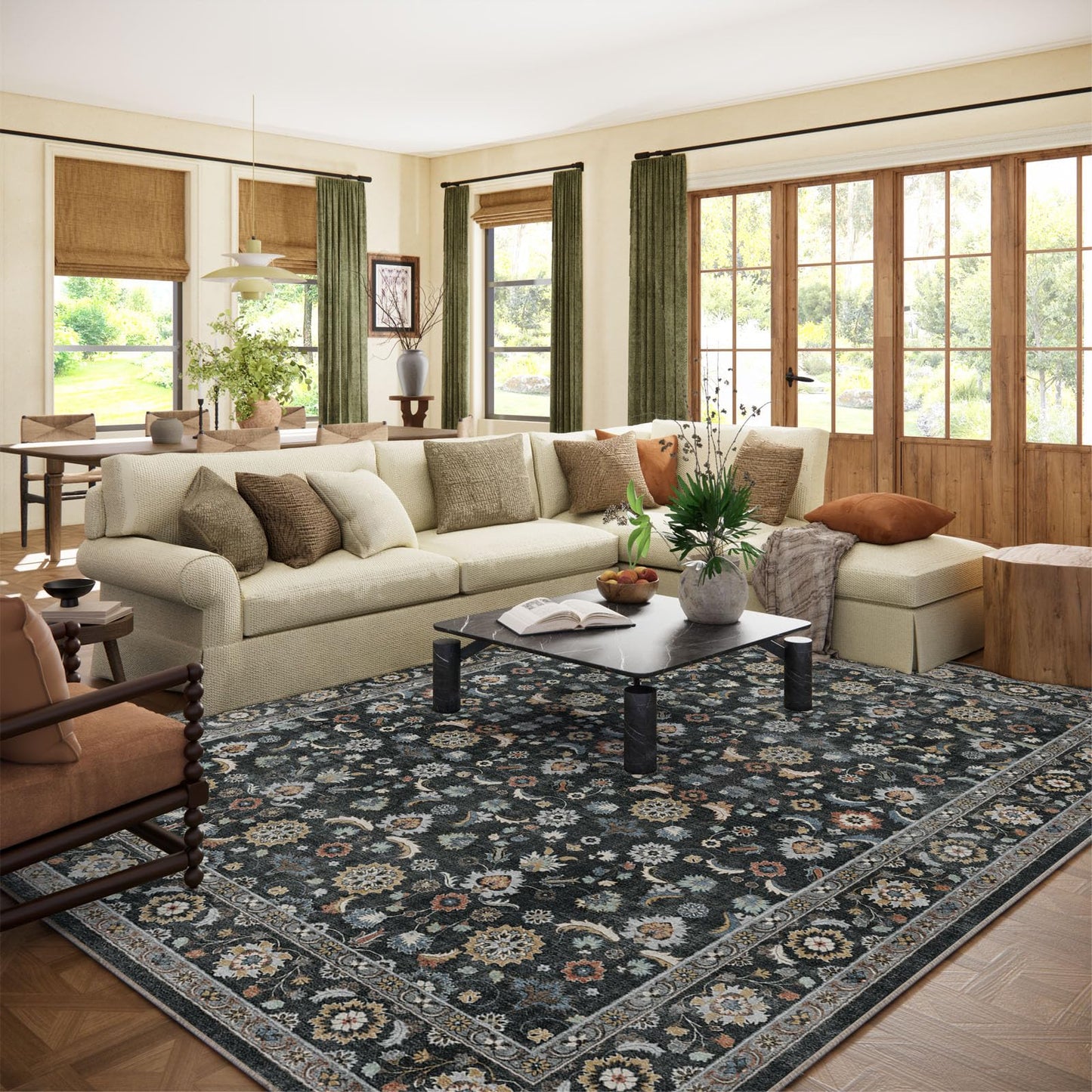 Washable Area Rugs for Living Room: 8x10 Bedroom Rug Vintage Boho Area Rug Stain Resistant Non Slip Low Pile Lightweight Soft Carpets for Living Room Dining Room Kitchen Nursery Kids Room Farmhouse