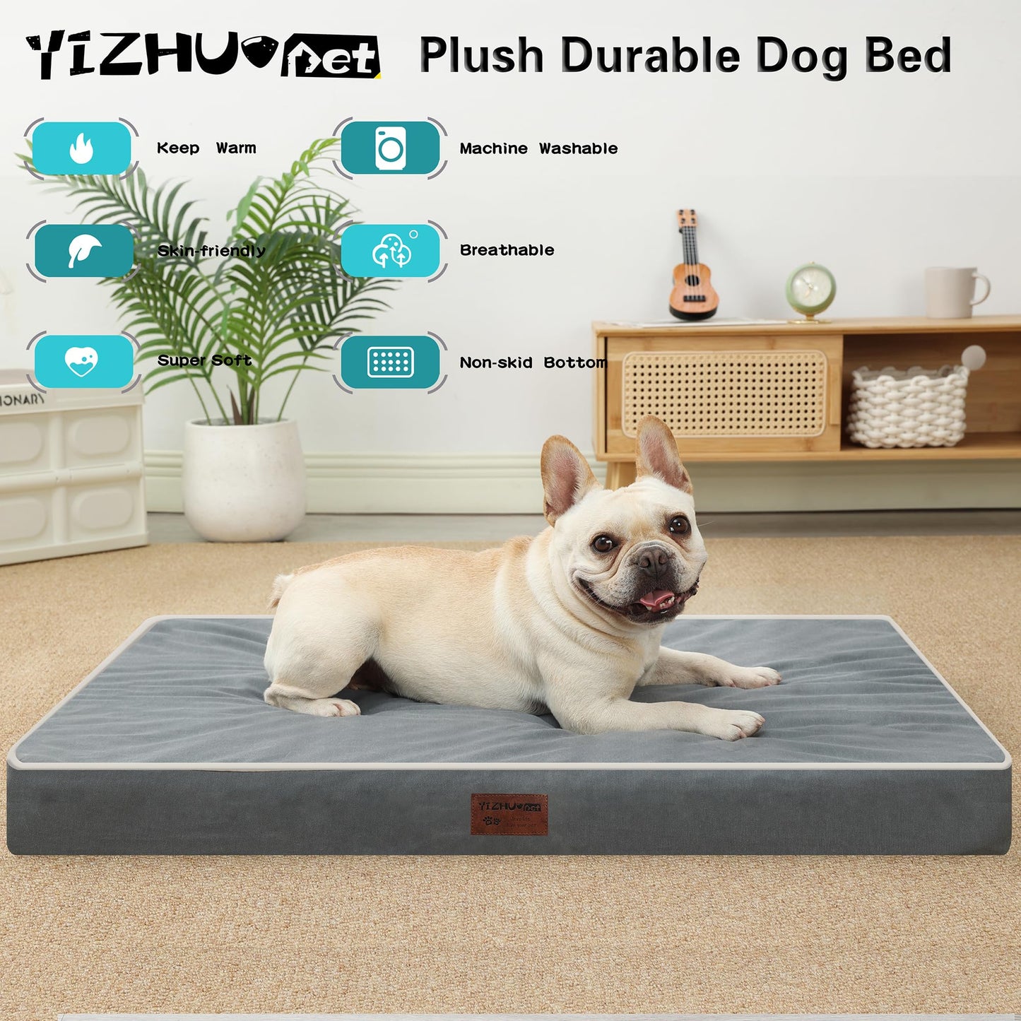 YIZHUOPET Orthopedic Dog Bed,Small M Sized Dog 30''X20''x3'' Soft Waterproof Egg Foam Pet Crate Beds Mat or Kennel Pads with Removable Washable Cover,Non-Slip Bottom,Dark Grey