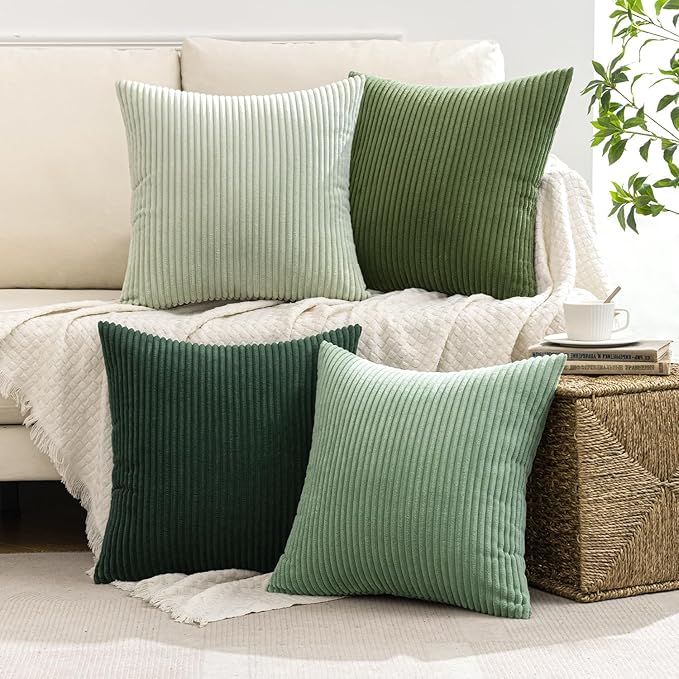 MIULEE Boho Farmhouse Sage Green Throw Pillow Covers 16x16 Inch Set of 4