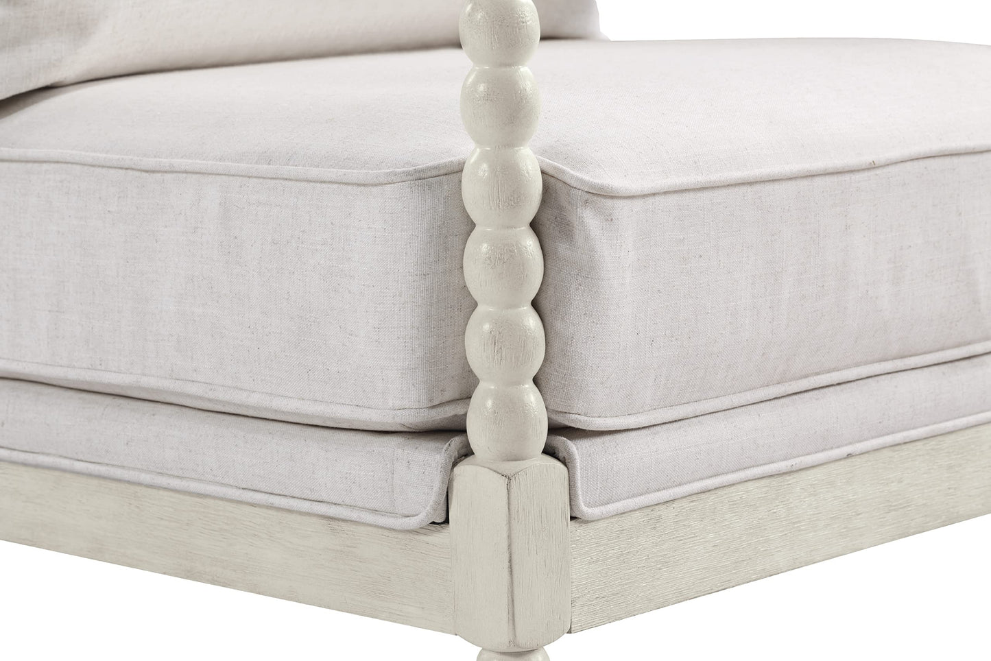 OSP Home Furnishings Kaylee Spindle Accent Chair with Antique White Wood Frame, White Linen Fabric