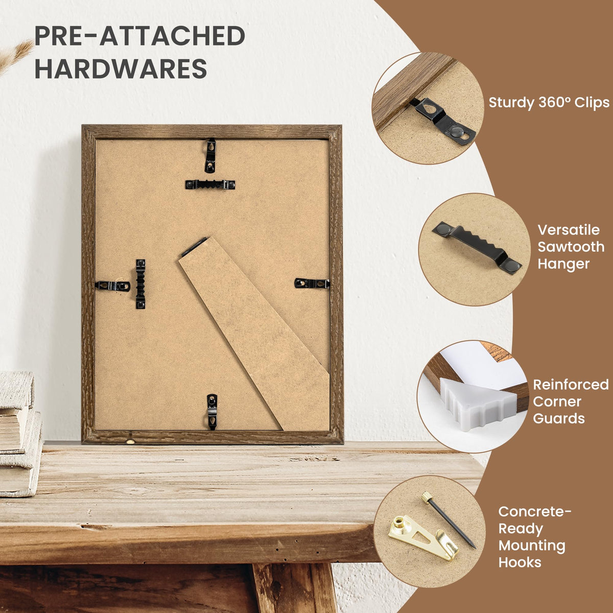 Dreamland 8x10 Picture Frame with Mat for 5x7, USA-Sourced Natural Oak Wood Photo Frames with Resistant Plexiglass, 8 x 10 Wooden Gallery Wall Frames for Art, Wall or Tabletop Display, Walnut