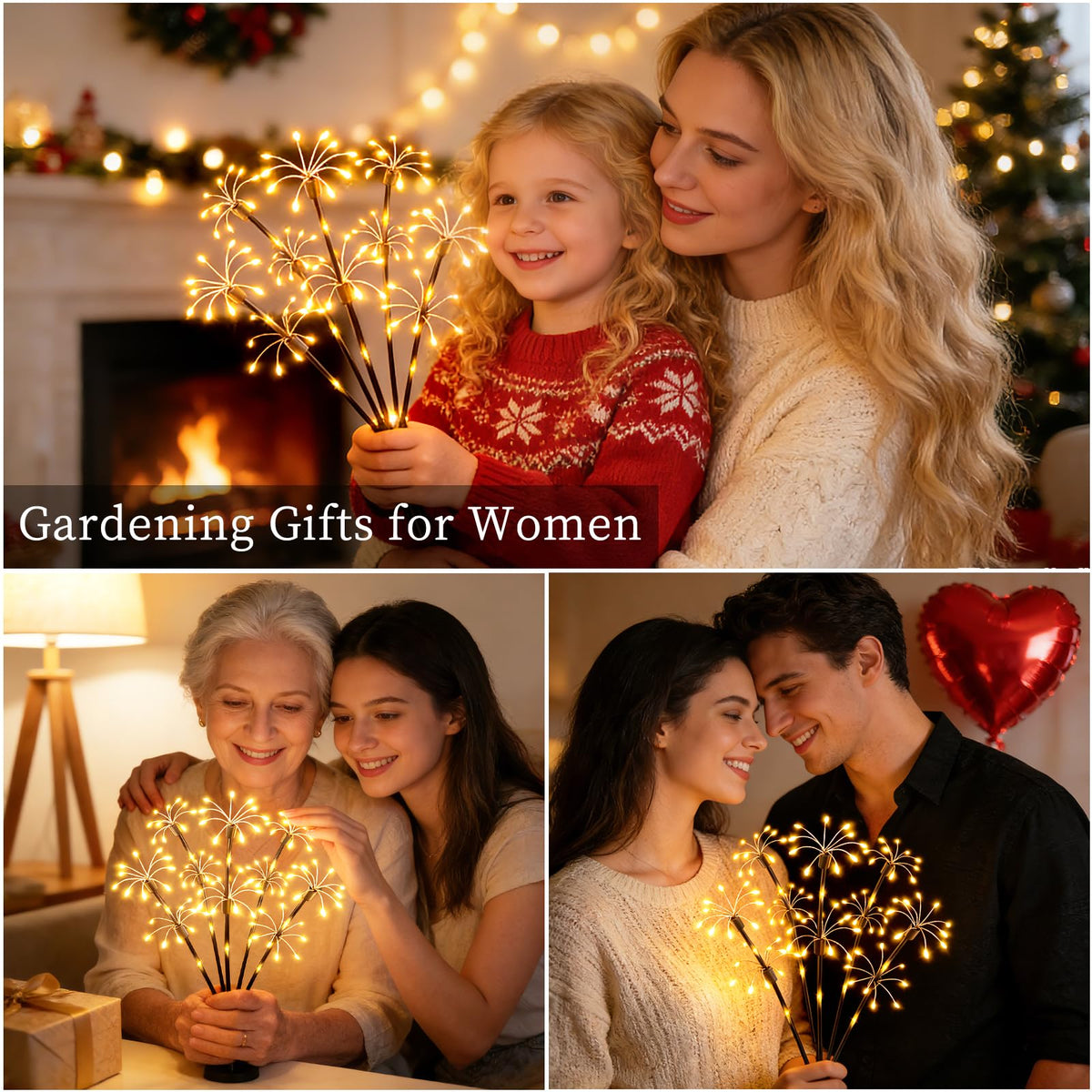 Solar Garden Lights Outdoor, 6 Pack 2-Layer Swaying Firework Lights, Waterproof Starburst Fairy Light Garden Decor for Yard Patio Pathway Lawn, Gardening Gifts for Women Mom Grandma Mother's Day