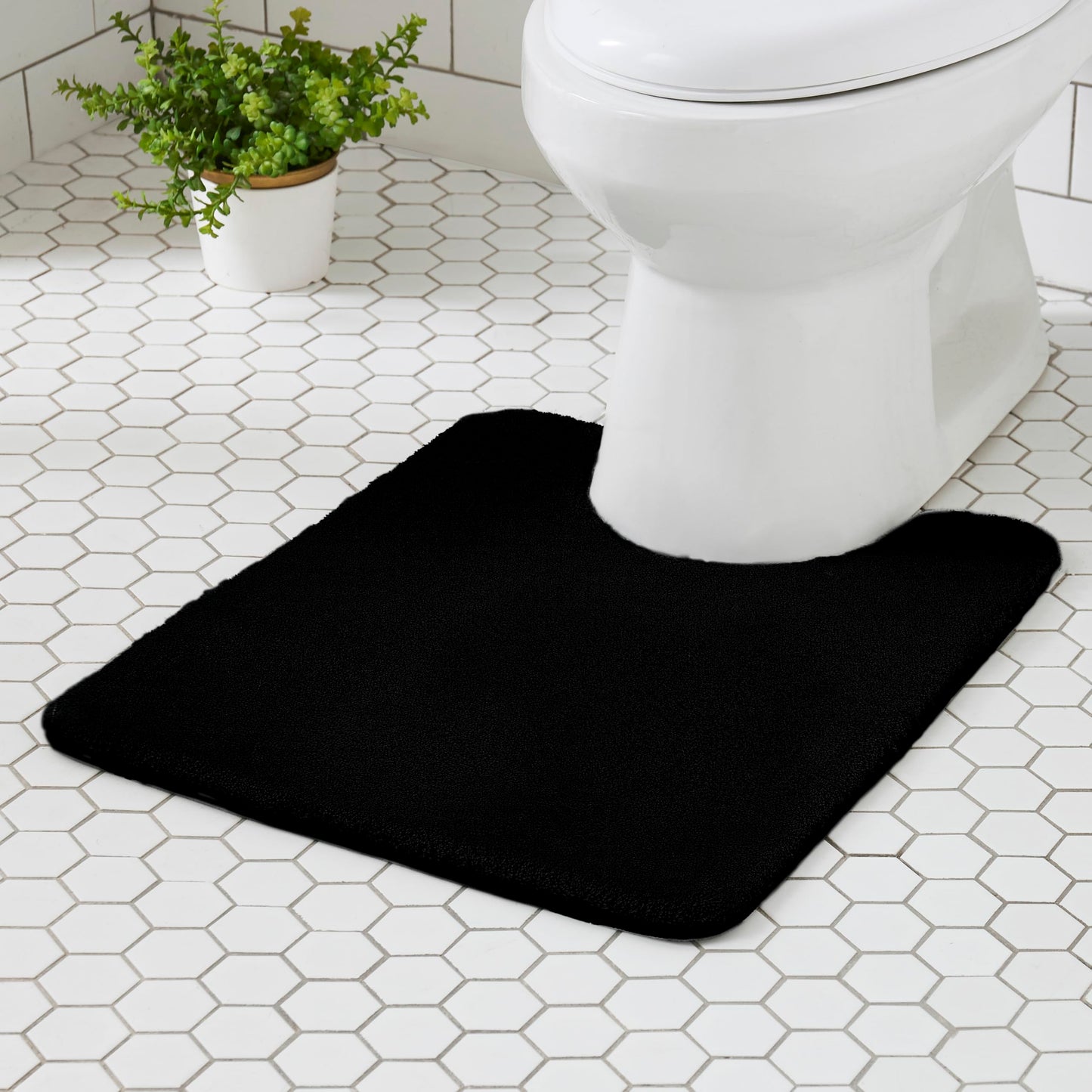 MINIDEAR Toilet Rugs 24x20 - U Shaped Black Thick Memory Foam Contour Rugs,Ultra Soft & Plush Fluffy, Non-Slip, Quick Dry, Absorbent Washable Floor Microfiber Mat for Home Decor Accessories