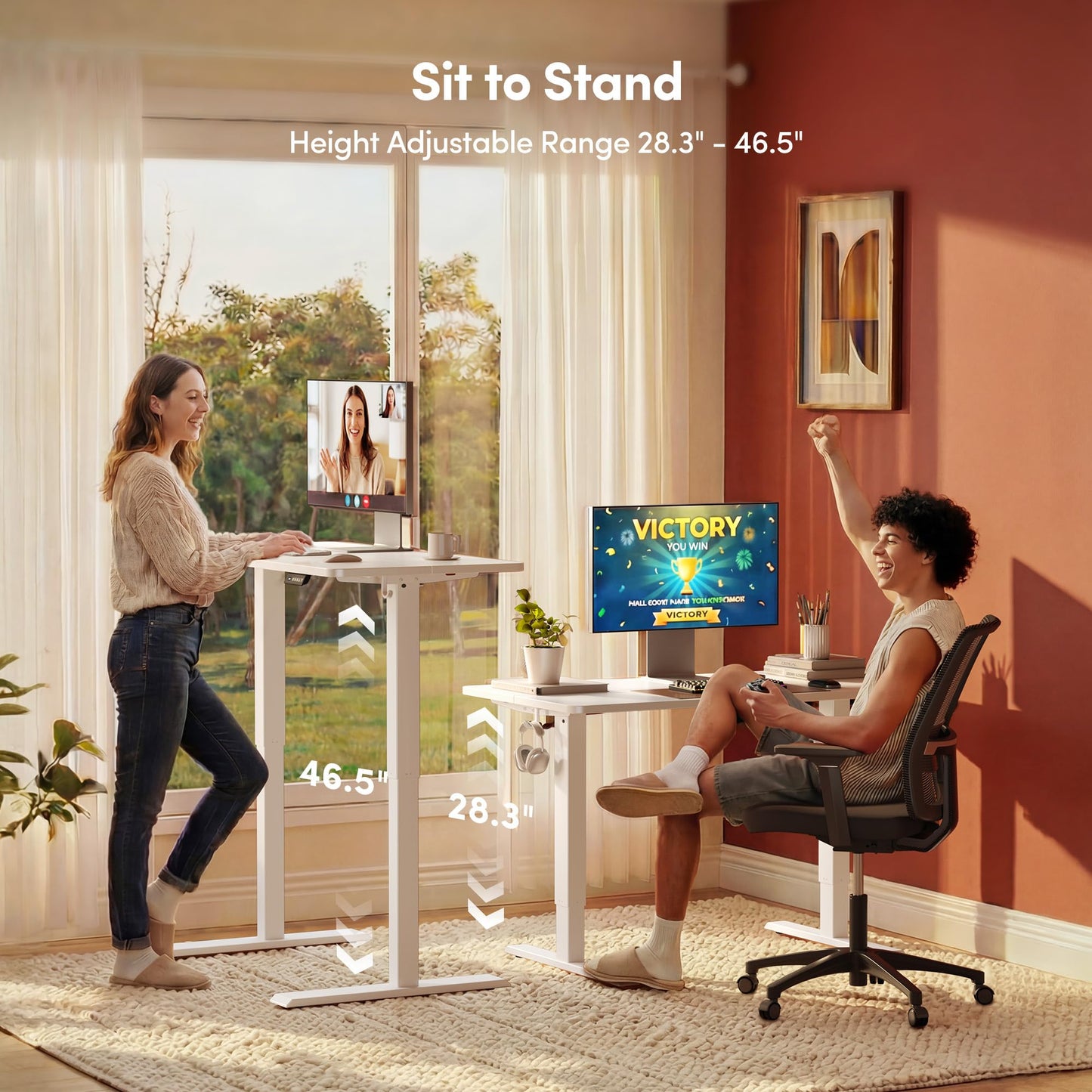 FEZIBO 32" Small Electric Standing Desk Adjustable Height, 3 Memory Height Settings, Sit Stand Up Desk for Home Office & Computer Workstation, White