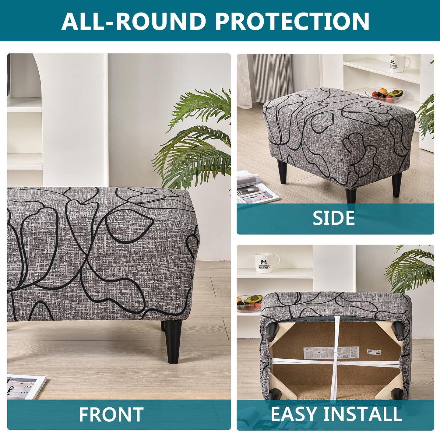 KRFOONN Ottoman Slipcovers Stretch Rectangle Footrest Stool Covers Printed Ottoman Cover for Foot Stool Furniture Protector with Non Slip Elastic Bottom(24, X-Large)