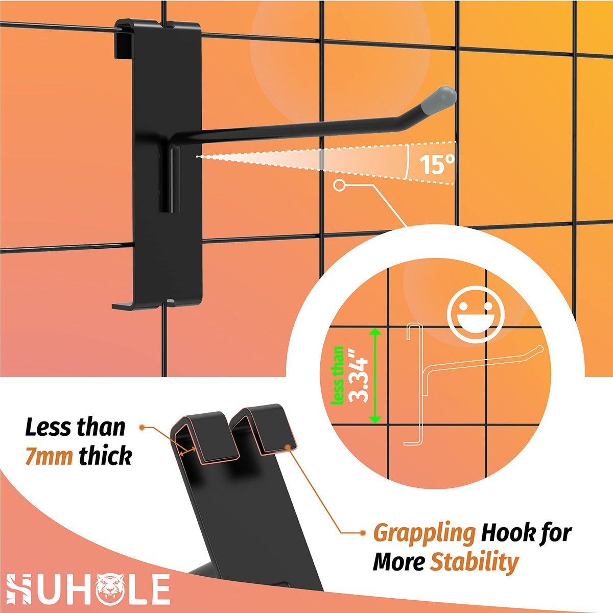 HUHOLE 50 Pack Gridwall Hooks 6 Inch – Black Metal Display Hangers for Wire Grid Panel – Heavy Duty Retail Store Fixtures, Garage Organizer, Craft Fair & Jewelry Rack (20lbs Capacity)