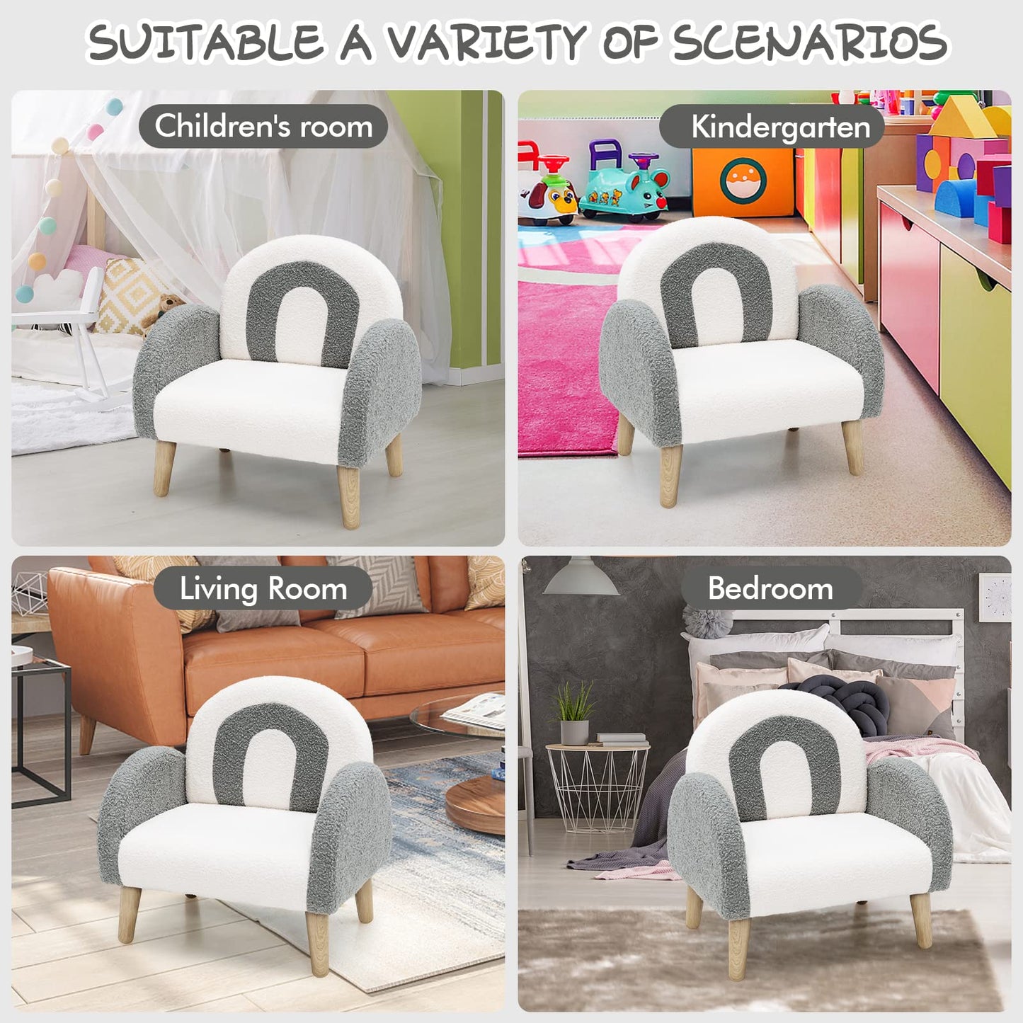INFANS Kids Sofa, Toddler Armchair with Solid Wooden Frame Anti-Tipping Design Plush Fabric, Upholstered Children Chair for Kindergarten Playroom Preschool, Gift for Boys Girls, Toddler Couch