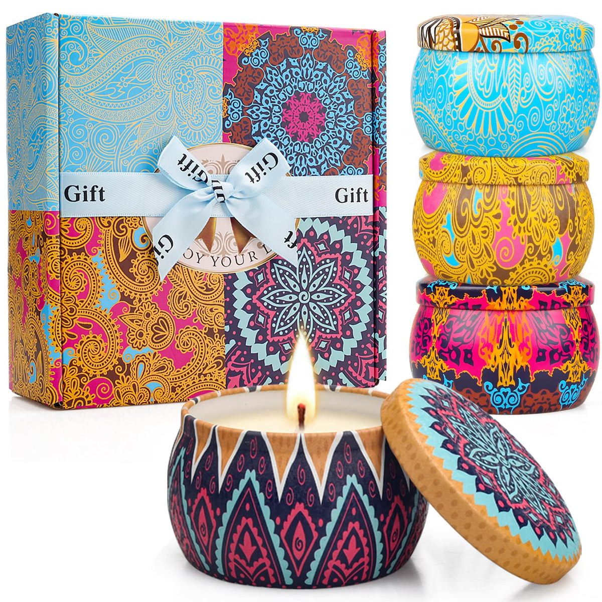 YINUO Scented Candle Gift Set for Women, 4 Pack Long-Lasting Scented Soy Wax Candles with Lavender, Fig, Lemon & Spring, Aromatherapy Candle for Relaxing, Gifts for Women, Mom & Home Décor